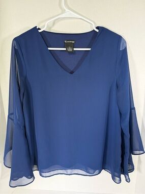 new directions Royal Blue V-Neck Chiffon Bell Sleeve Blouse